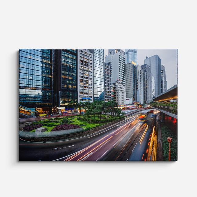 Cuadro canvas Ciudad Moderna Velocidad Nocturna - Ciudades Urbano y Arquitectura - Vista Frente