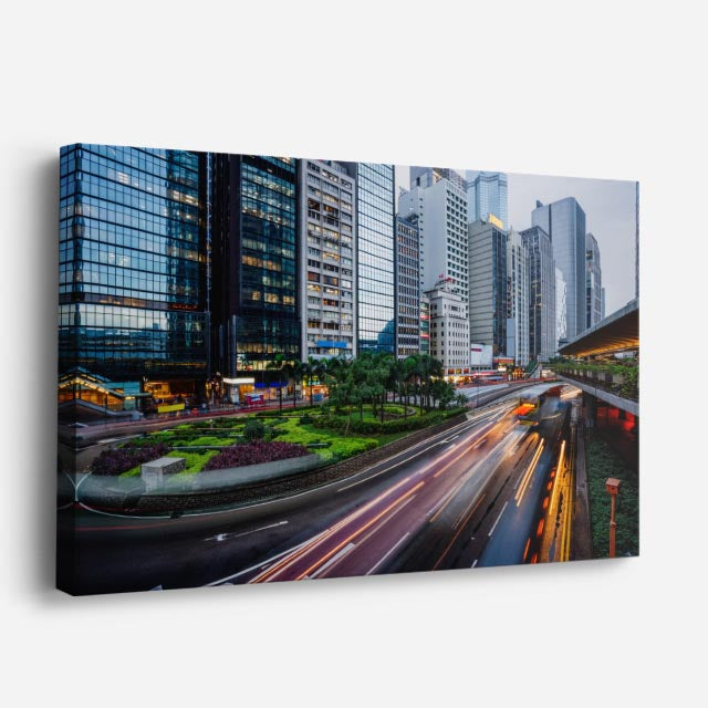 Cuadro canvas Ciudad Moderna Velocidad Nocturna - Ciudades Urbano y Arquitectura - Vista Perspectiva