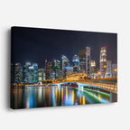 Cuadro canvas Shanghai Pudong Noche Azul - Ciudades Urbano y Arquitectura - Vista Perspectiva