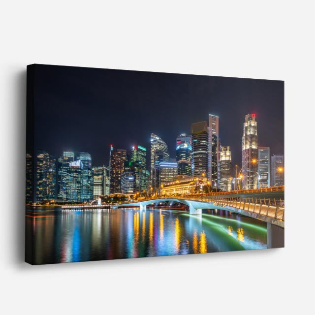 Cuadro canvas Shanghai Pudong Noche Azul - Ciudades Urbano y Arquitectura - Vista Perspectiva