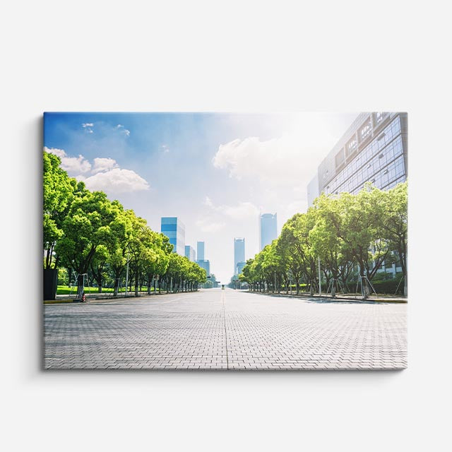 Cuadro canvas Avenida Arbolada Ciudad Moderna - Ciudades Urbano y Arquitectura - Vista Frente