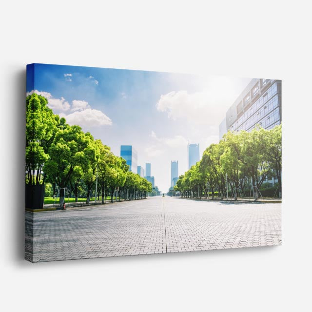 Cuadro canvas Avenida Arbolada Ciudad Moderna - Ciudades Urbano y Arquitectura - Vista Perspectiva