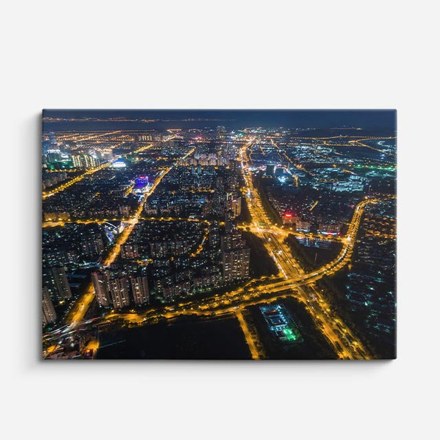 Cuadro canvas Ciudad Aerea Venas de Luz - Ciudades Urbano y Arquitectura - Vista Frente