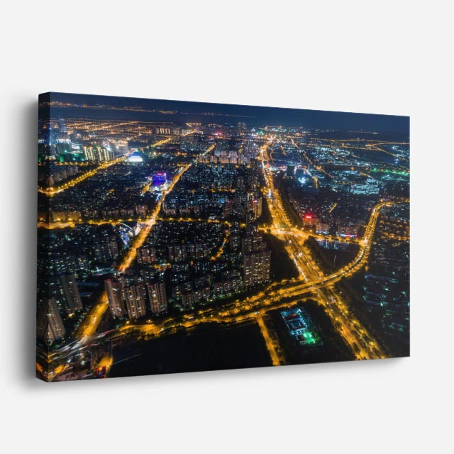 Cuadro canvas Ciudad Aerea Venas de Luz - Ciudades Urbano y Arquitectura - Vista Perspectiva