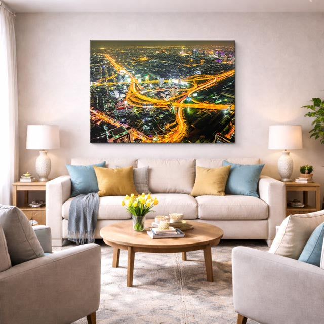 Cuadro canvas Autopista Aerea Nocturna Dorada - Ciudades Urbano y Arquitectura - Vista Lifestyle