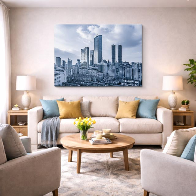 Cuadro canvas Ciudad Gris Rascacielos Modernos - Ciudades Urbano y Arquitectura - Vista Lifestyle