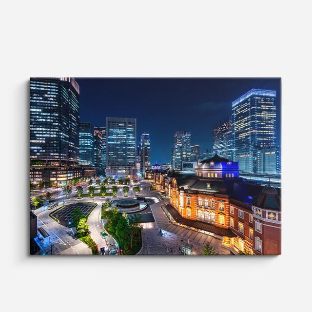 Cuadro canvas Ciudad Nocturna Luces Azules - Ciudades Urbano y Arquitectura - Vista Frente