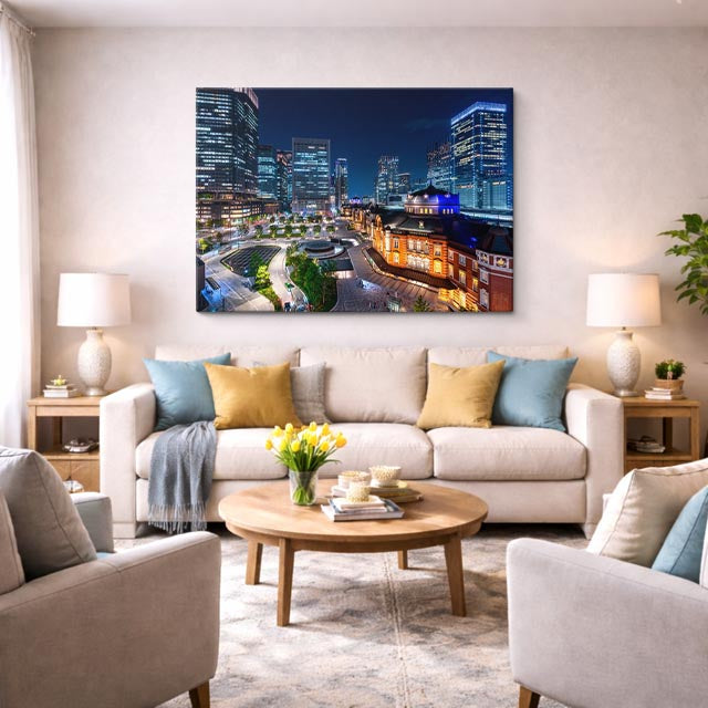 Cuadro canvas Ciudad Nocturna Luces Azules - Ciudades Urbano y Arquitectura - Vista Lifestyle