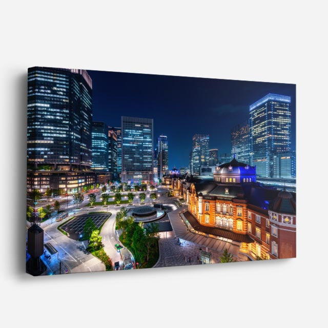 Cuadro canvas Ciudad Nocturna Luces Azules - Ciudades Urbano y Arquitectura - Vista Perspectiva