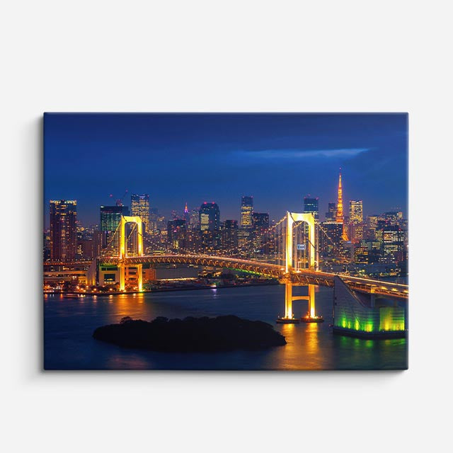 Cuadro canvas Tokio Puente Arcoiris Noche - Ciudades Urbano y Arquitectura - Vista Frente