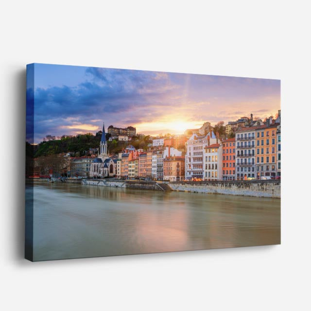 Cuadro canvas Lyon Rio Saona Atardecer - Ciudades Urbano y Arquitectura - Vista Perspectiva