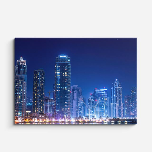 Cuadro canvas Ciudad Costera Nocturna Reflejada - Ciudades Urbano y Arquitectura - Vista Frente