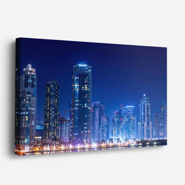 Cuadro canvas Ciudad Costera Nocturna Reflejada - Ciudades Urbano y Arquitectura - Vista Perspectiva