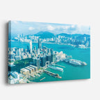 Cuadro canvas Hong Kong Puerto Aereo Turquesa - Ciudades Urbano y Arquitectura - Vista Perspectiva
