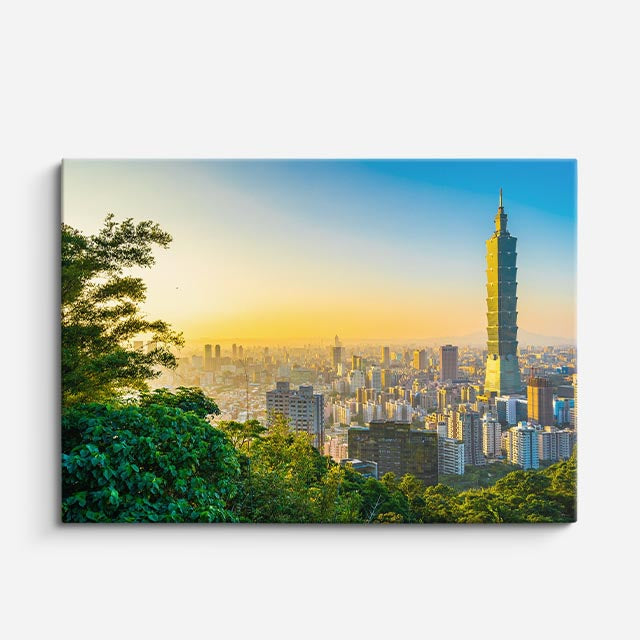 Cuadro canvas Ciudad Tropical Dorada Atardecer - Ciudades Urbano y Arquitectura - Vista Frente