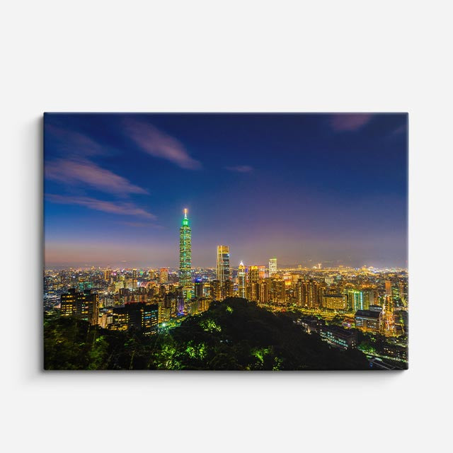 Cuadro canvas Taipei 101 Atardecer Dorado - Ciudades Urbano y Arquitectura - Vista Frente