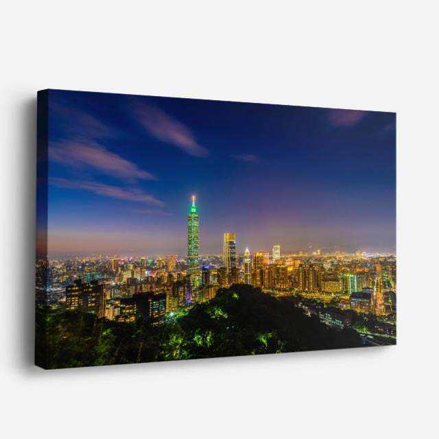 Cuadro canvas Taipei 101 Atardecer Dorado - Ciudades Urbano y Arquitectura - Vista Perspectiva