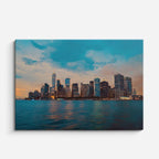 Cuadro canvas Ciudad Costera Crepusculo Azul - Ciudades Urbano y Arquitectura - Vista Frente