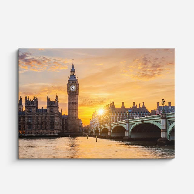 Cuadro canvas Londres Big Ben Amanecer Dorado - Ciudades Urbano y Arquitectura - Vista Frente