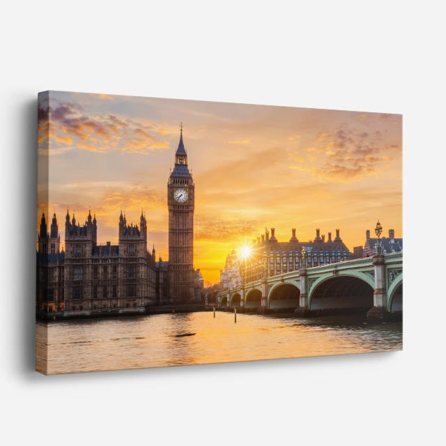 Cuadro canvas Londres Big Ben Amanecer Dorado - Ciudades Urbano y Arquitectura - Vista Perspectiva