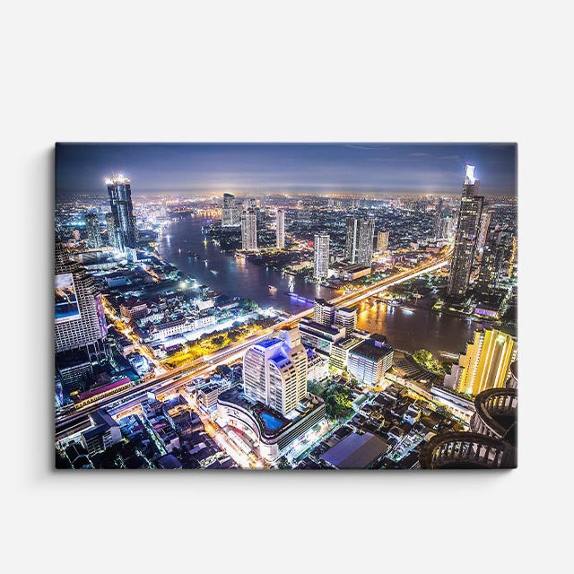 Cuadro canvas Ciudad Asiatica Noche Colorida - Ciudades Urbano y Arquitectura - Vista Frente