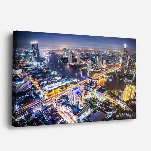 Cuadro canvas Ciudad Asiatica Noche Colorida - Ciudades Urbano y Arquitectura - Vista Perspectiva