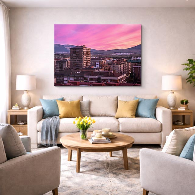 Cuadro canvas Ciudad Montana Atardecer Rosa - Ciudades Urbano y Arquitectura - Vista Lifestyle