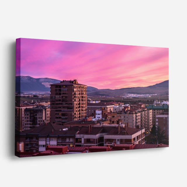 Cuadro canvas Ciudad Montana Atardecer Rosa - Ciudades Urbano y Arquitectura - Vista Perspectiva