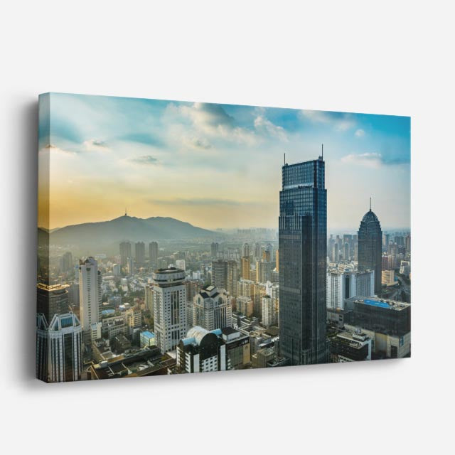 Cuadro canvas Ciudad Costera Moderna Dia - Ciudades Urbano y Arquitectura - Vista Perspectiva
