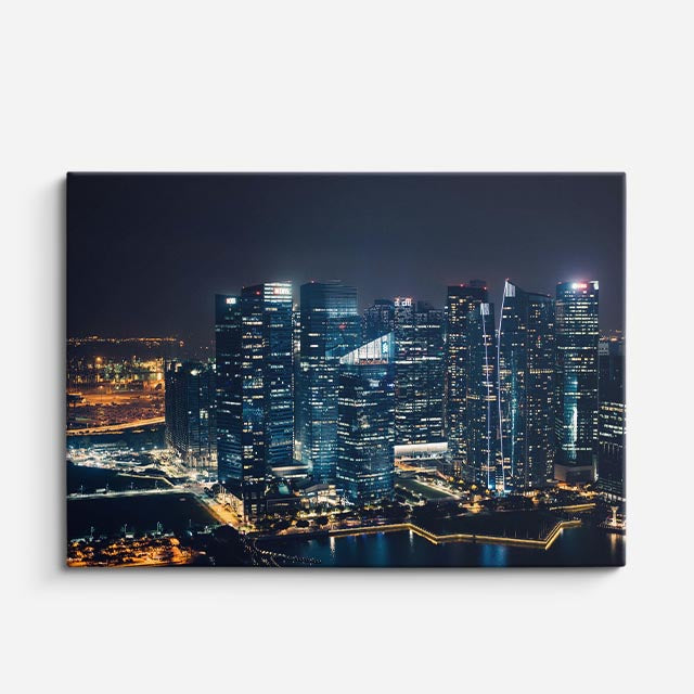 Cuadro canvas Ciudad Costera Noche Dorada - Ciudades Urbano y Arquitectura - Vista Frente