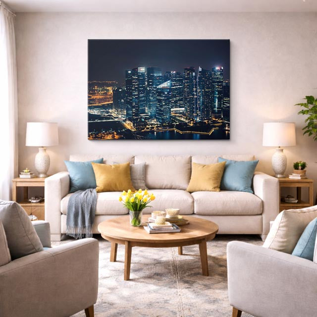 Cuadro canvas Ciudad Costera Noche Dorada - Ciudades Urbano y Arquitectura - Vista Lifestyle