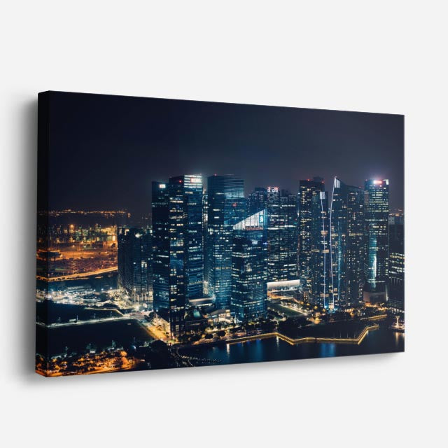 Cuadro canvas Ciudad Costera Noche Dorada - Ciudades Urbano y Arquitectura - Vista Perspectiva