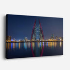 Cuadro canvas Barein Skyline Nocturno Reflejado - Ciudades Urbano y Arquitectura - Vista Perspectiva