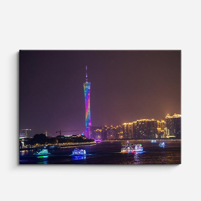 Cuadro canvas Canton Torre Noche Colorida - Ciudades Urbano y Arquitectura - Vista Frente