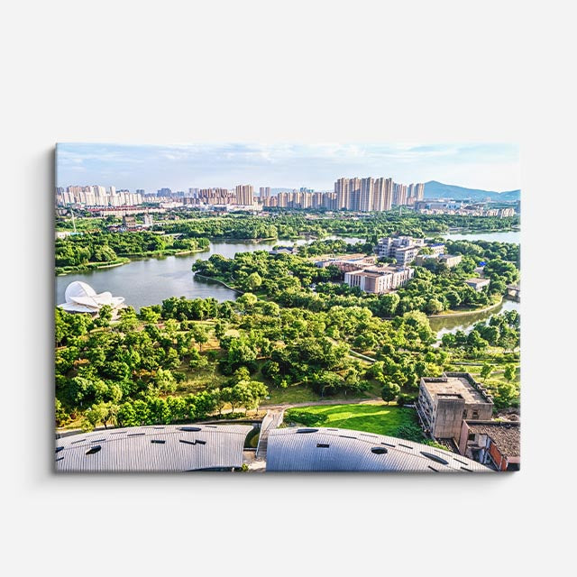 Cuadro canvas Ciudad Verde Aerea Moderna - Ciudades Urbano y Arquitectura - Vista Frente