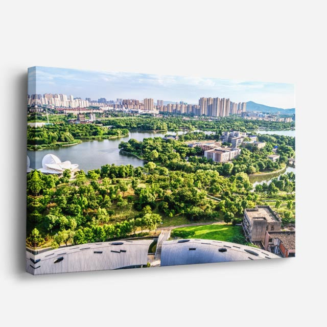 Cuadro canvas Ciudad Verde Aerea Moderna - Ciudades Urbano y Arquitectura - Vista Perspectiva