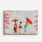 Cuadro canvas Geishas Japonesas Paraguas Pintura - Ciudades Urbano y Arquitectura - Vista Frente