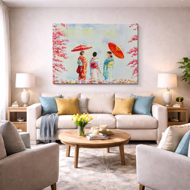 Cuadro canvas Geishas Japonesas Paraguas Pintura - Ciudades Urbano y Arquitectura - Vista Lifestyle