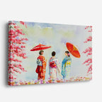 Cuadro canvas Geishas Japonesas Paraguas Pintura - Ciudades Urbano y Arquitectura - Vista Perspectiva