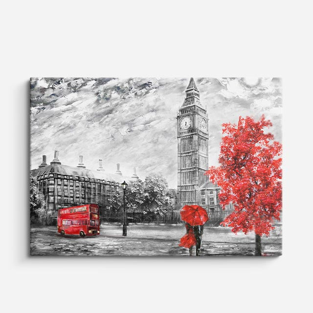 Cuadro canvas Londres Big Ben Rojo y Negro - Ciudades Urbano y Arquitectura - Vista Frente