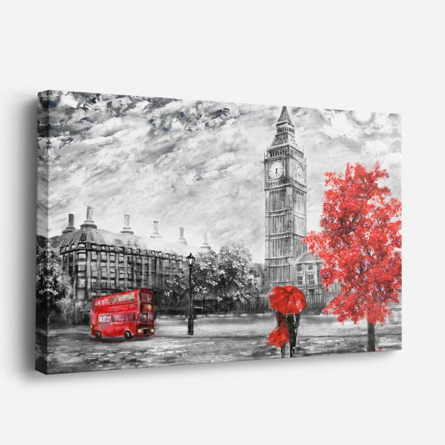Cuadro canvas Londres Big Ben Rojo y Negro - Ciudades Urbano y Arquitectura - Vista Perspectiva