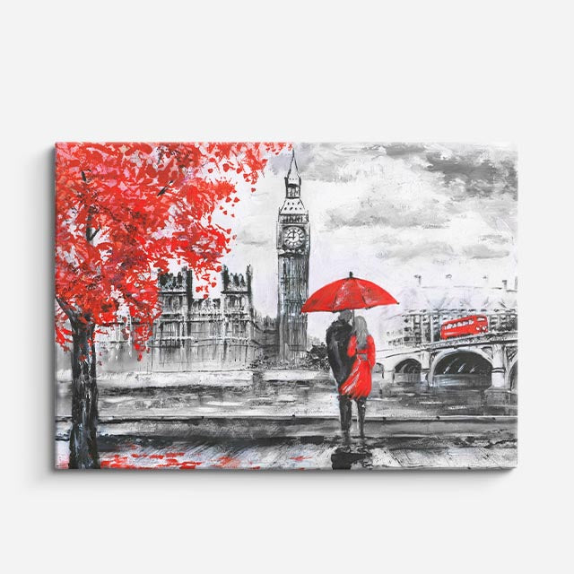 Cuadro canvas Londres Big Ben Pareja Rojo - Ciudades Urbano y Arquitectura - Vista Frente
