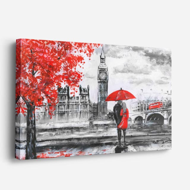 Cuadro canvas Londres Big Ben Pareja Rojo - Ciudades Urbano y Arquitectura - Vista Perspectiva