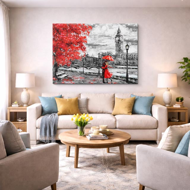 Cuadro canvas Londres Big Ben Lluvia Rojo - Ciudades Urbano y Arquitectura - Vista Lifestyle