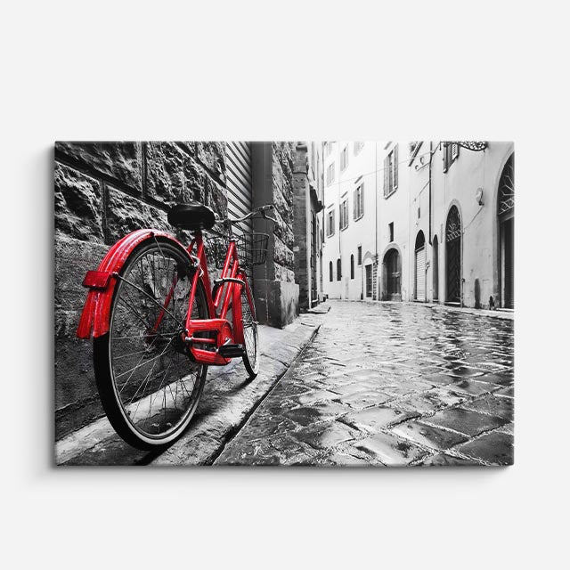 Cuadro canvas Amsterdam Bicicleta Roja Lluvia - Ciudades Urbano y Arquitectura - Vista Frente
