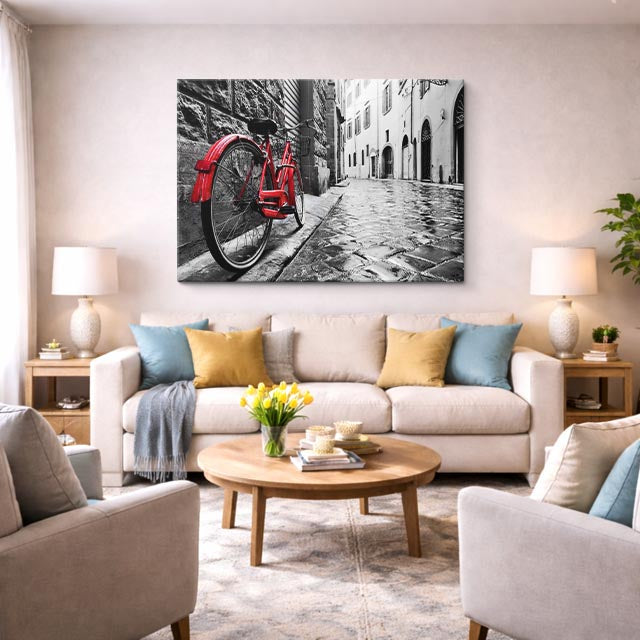 Cuadro canvas Amsterdam Bicicleta Roja Lluvia - Ciudades Urbano y Arquitectura - Vista Lifestyle