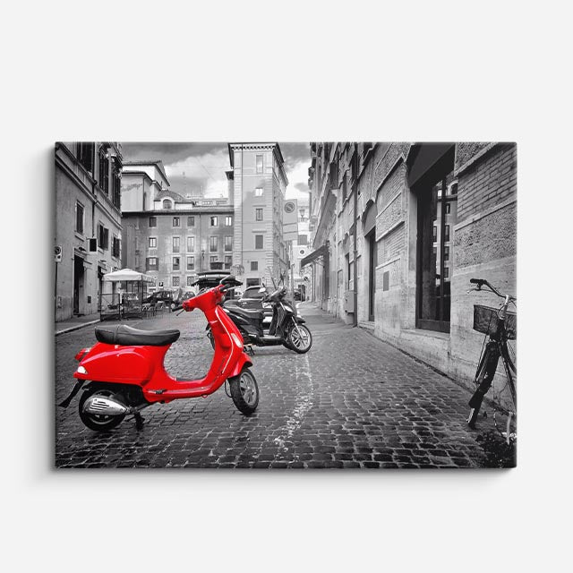Cuadro canvas Paris Vespa Roja Calle - Ciudades Urbano y Arquitectura - Vista Frente