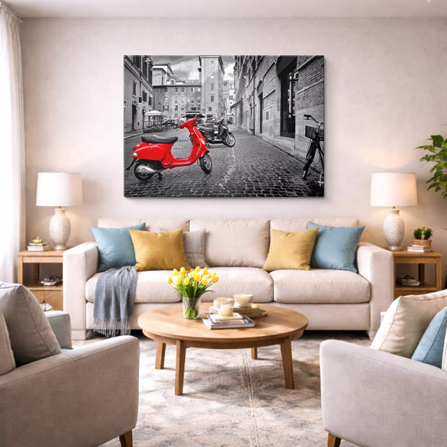 Cuadro canvas Paris Vespa Roja Calle - Ciudades Urbano y Arquitectura - Vista Lifestyle