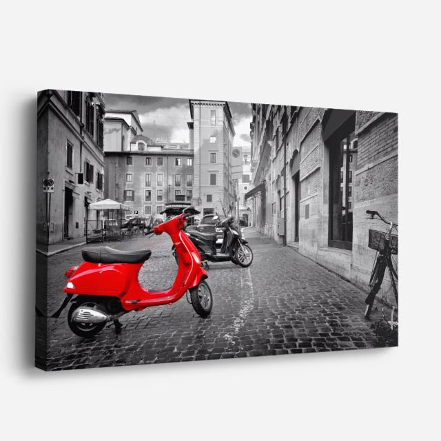 Cuadro canvas Paris Vespa Roja Calle - Ciudades Urbano y Arquitectura - Vista Perspectiva