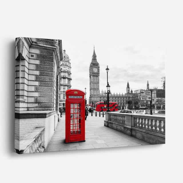 Cuadro canvas Londres Big Ben Cabina Rojo - Ciudades Urbano y Arquitectura - Vista Perspectiva